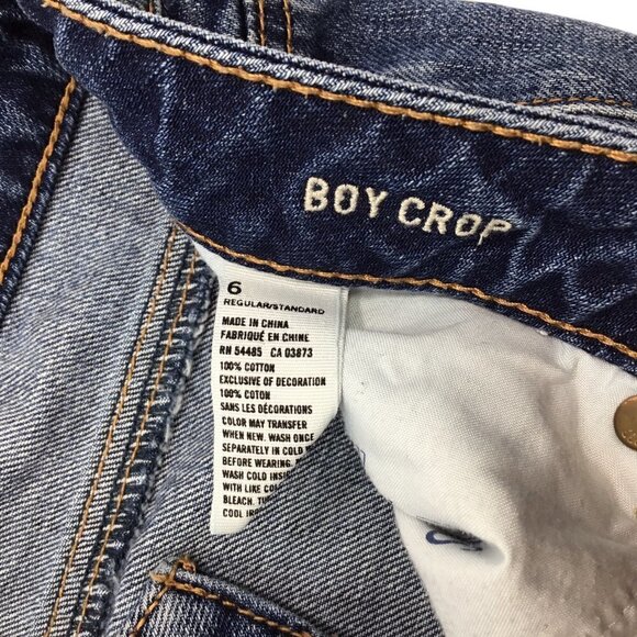 American Eagle Boy Crop Jeans Size 6 Regular Distressed Blue Denim Button Fly - Picture 8 of 8